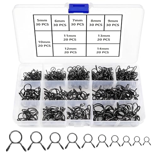 YIXISI 250 Stücke 5-14 mm Schlauchschellen Set, Federclip Schlauchschelle, Kraftstoffleitung Klemme, Kraftstoffleitung Klemme Schlauch Clips, für Auto Motorrad Roller ATV (10 Größen, Schwarz) von YIXISI