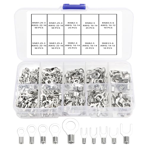 YIXISI 320 Stücke M3/M4/M5/M6 Nicht Isolierte Ring Gabel Drahtklemmen Kit, O-Typ Draht Crimp Kupfer Terminal Connector, Kupfer Lugs Gabel Terminals Stecker,AWG 22–16 16–14 14–12 von YIXISI