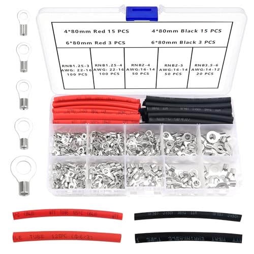 YIXISI 356 Stücke M3/M4/M5/M6 Nicht Isolierte Ring Drahtklemmen Kit, Ringkabelschuhe Quetschverbinder, O-Typ Draht Crimp Kupfer Terminal Connector, mit Schrumpfschlauch,AWG 22–16 16–14 14–12 YIXISI 356 Stücke M3/M4/M5/M6 Nicht Isolierte Ring Drahtklemmen Kit, Ringkabelschuhe Quetschverbinder, O-Typ Draht Crimp Kupfer Terminal Connector, mit Schrumpfschlauch,AWG 22–16 16–14 14–12 von YIXISI