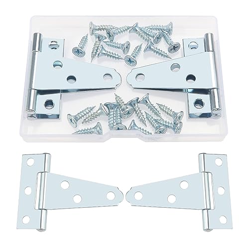 YIXISI 4 Stück 50mm T-Scharnier, Schwerlast Dreieck Scharniere, Metall T-Förmige Türscharniere mit 24 Stück Schrauben, für Holztüren, Zäune, Gartentor, Schuppentüren, Fenster, Silber von YIXISI