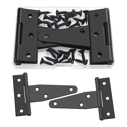 YIXISI 4 Stück 75mm T-Scharnier, Schwerlast Dreieck Scharniere, Metall T-Förmige Türscharniere mit 24 Stück Schrauben, für Holztüren, Zäune, Gartentor, Schuppentüren, Fenster, Schwarz von YIXISI