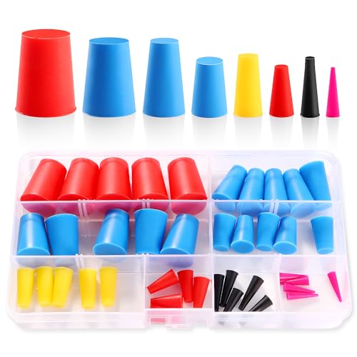 YIXISI 40 Stücke 8 Größen Konische Silikonstopfen Sortiment Set, Hochtemperatur Silikon Konisch Stopfen, Silikonstopfen Kegellochstopfen, für Malerei, Pulverbeschichtung, Eloxierung von YIXISI