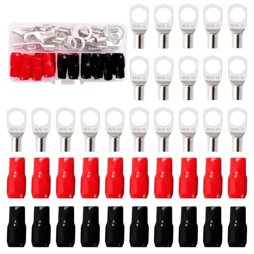 YIXISI 40 Stücke M12 SC16-12 WG6 Ringkabelschuhe Set, Röhrenförmige Batteriekabelenden, Kupferkabelschuhe, mit Isoliertüllen Sleeve, für Elektrokabel, Silber YIXISI 40 Stücke M12 SC16-12 WG6 Ringkabelschuhe Set, Röhrenförmige Batteriekabelenden, Kupferkabelschuhe, mit Isoliertüllen Sleeve, für Elektrokabel, Silber von YIXISI