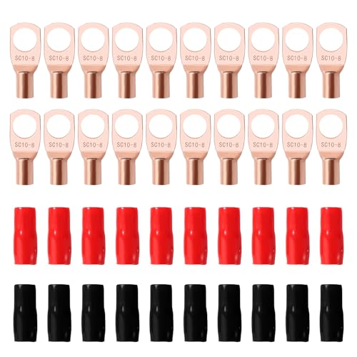 YIXISI 40 Stücke M8 SC10-8 AWG8 Ringkabelschuhe Set, Röhrenförmige Batteriekabelenden, Kupferkabelschuhe, mit Isoliertüllen Sleeve, für Elektrokabel, Goldene YIXISI 40 Stücke M8 SC10-8 AWG8 Ringkabelschuhe Set, Röhrenförmige Batteriekabelenden, Kupferkabelschuhe, mit Isoliertüllen Sleeve, für Elektrokabel, Goldene von YIXISI