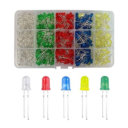 YIXISI 400 Stücke 5mm LED Leuchtdiode, LED Dioden Set, Rundkopf LED, 5 Farben (80 Stücke Jede Farbe), Weiß Rot Gelb Grün Blau von YIXISI