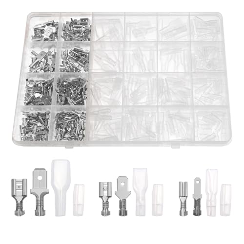 YIXISI 440 Stück 2.8mm 4.8mm 6.3mm Flachsteckhülsen Set, Male and Female Wire Spade Connector and Insulating Sleeve Assortment Kit, für die elektrische Verkabelung von Auto Audiolautsprechern, Silber von YIXISI