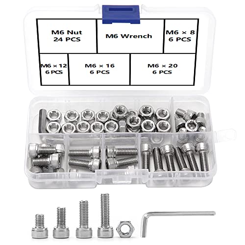 YIXISI 49 Stück M6 Edelstahl Sechskantschrauben Sortiment Kit, Sechskantkopf schrauben Schrauben, Schrauben Set mit 1 Stück Sechskantschlüssel von YIXISI