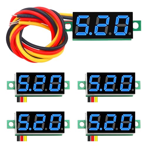 YIXISI 5 Stück 0.28 Zoll Mini Digital Voltmeter, Messbereich DC 0-100V Drei-Draht Spannungsprüfer, Verpolungsschutz und Genaue Druckmessung (Blau) von YIXISI