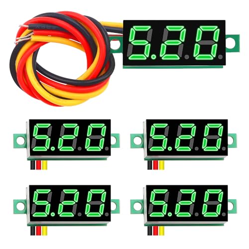 YIXISI 5 Stück 0.28 Zoll Mini Digital Voltmeter, Messbereich DC 0-100V Drei-Draht Spannungsprüfer, Verpolungsschutz und Genaue Druckmessung (Grün) von YIXISI