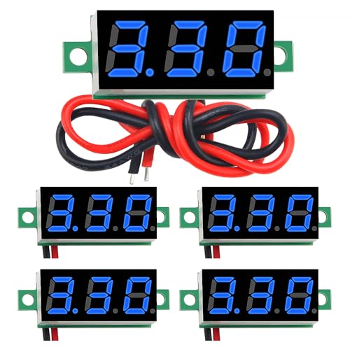 YIXISI 5 Stück 0.28 Zoll Mini Digital Voltmeter, Messbereich DC 2.4V-30V Zwei-Draht Spannungsprüfer, Verpolungsschutz und Genaue Druckmessung (Blau) von YIXISI