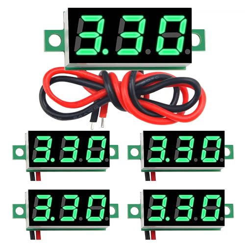 YIXISI 5 Stück 0.28 Zoll Mini Digital Voltmeter, Messbereich DC 2.4V-30V Zwei-Draht Spannungsprüfer, Verpolungsschutz und Genaue Druckmessung (Grün) von YIXISI