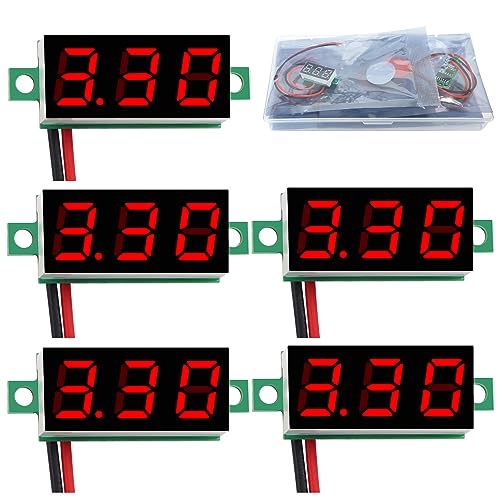 YIXISI 5 Stück 0.28 Zoll Mini Digital Voltmeter, Messbereich DC 2.4V-30V Zwei-Draht Spannungsprüfer, Verpolungsschutz und Genaue Druckmessung (Rot) von YIXISI