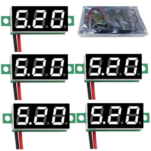 YIXISI 5 Stück 0.28 Zoll Mini Digital Voltmeter, Messbereich DC 2.4V-30V Zwei-Draht Spannungsprüfer, Verpolungsschutz und Genaue Druckmessung (Weiß) von YIXISI