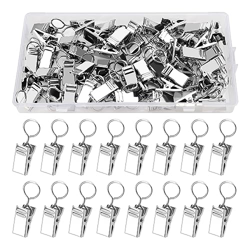 YIXISI 50 Stücke Vorhang Clips Metall Hängenden Haken, Duschvorhanghaken Clips, Vorhang Clips mit Haken, Vorhänge-Clips, für Schlafzimmer, Badezimmer, Heimdekoration, Silber von YIXISI