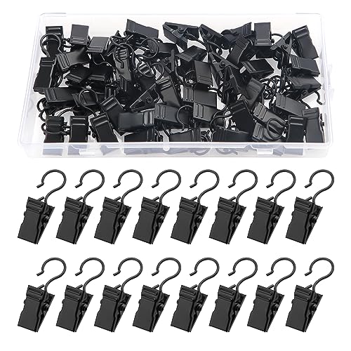 YIXISI 50 Stücke Vorhang Clips Metall Hängenden Haken, Vorhang Clips mit Haken, Duschvorhanghaken Clips, Vorhänge-Clips, für Schlafzimmer, Badezimmer, Heimdekoration, Schwarz von YIXISI