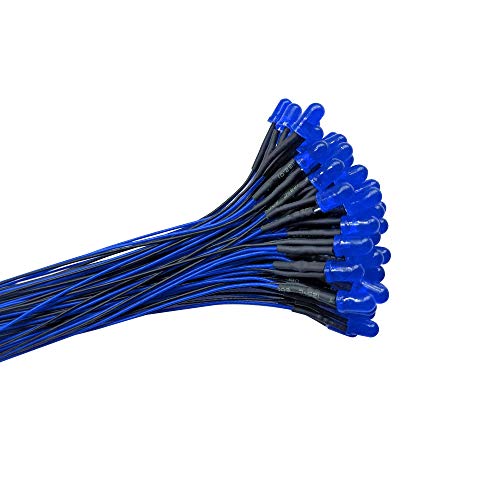 YIXISI 50 Stücke Vorverdrahtete LED, 12V 5mm Vorverdrahtetes Dioden Licht, Diffuse Emittierende Leuchtdiode multi Farben Sortiert Licht, 20cm (Blau) von YIXISI