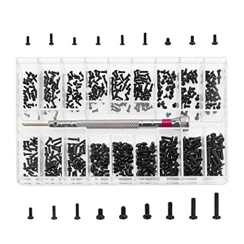 YIXISI 500 Stück Kleine Schrauben Sortiment Kit, 18 Größen Edelstahl Winzige Reparaturschrauben Set mit Schraubendreher, M1.2 M1.4 M2 Winzige Mikroschrauben, Schwarz von YIXISI