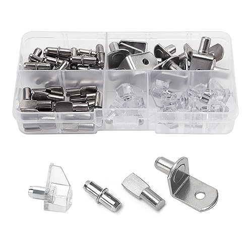 YIXISI 55 Stücke 4 Styles Bodenträger Regalbodenträger, Edelstahl Regalträger Stützen ​Regal Stützstifte Regalbodenstifte, für Küchenschrank Bücherregalmöbel, 5 mm, 6 mm von YIXISI
