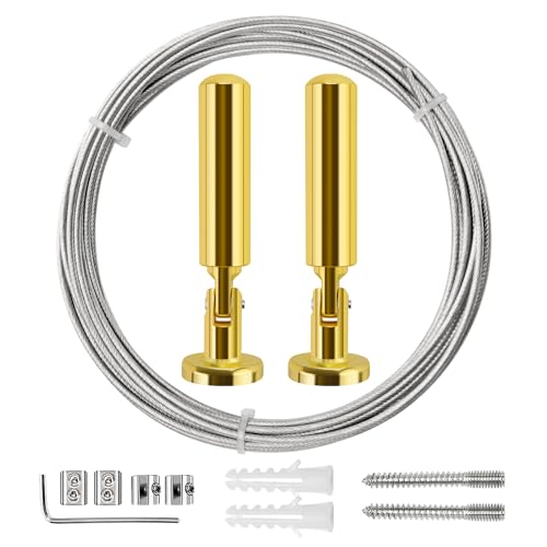 YIXISI 5m Wandhalterung Set, Metall Vorhangdraht, Gardine Stahlseil, für Foto Draht, Wäscheleine, Draht, Fenster, Vorhang, Spanndraht (Gold) von YIXISI