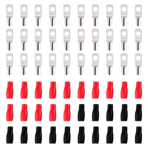 YIXISI 60 Stücke M4 SC4-4 AWG12 Ringkabelschuhe Set, Röhrenförmige Batteriekabelenden, Kupferkabelschuhe, mit Isoliertüllen Sleeve, für Elektrokabel, Silber YIXISI 60 Stücke M4 SC4-4 AWG12 Ringkabelschuhe Set, Röhrenförmige Batteriekabelenden, Kupferkabelschuhe, mit Isoliertüllen Sleeve, für Elektrokabel, Silber von YIXISI
