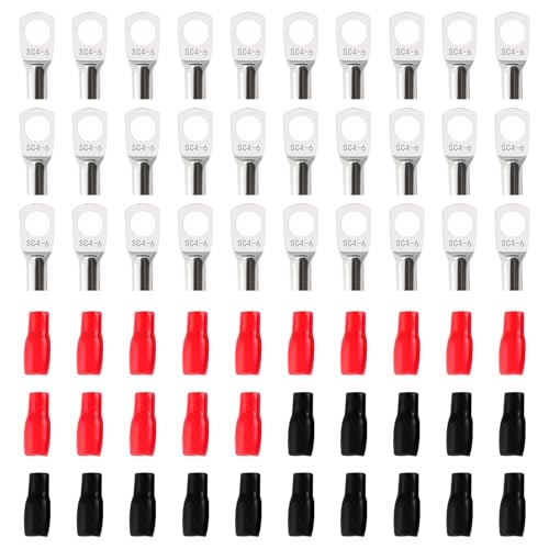 YIXISI 60 Stücke M6 SC4-6 AWG12 Ringkabelschuhe Set, Röhrenförmige Batteriekabelenden, Kupferkabelschuhe, mit Isoliertüllen Sleeve, für Elektrokabel, Silber YIXISI 60 Stücke M6 SC4-6 AWG12 Ringkabelschuhe Set, Röhrenförmige Batteriekabelenden, Kupferkabelschuhe, mit Isoliertüllen Sleeve, für Elektrokabel, Silber von YIXISI