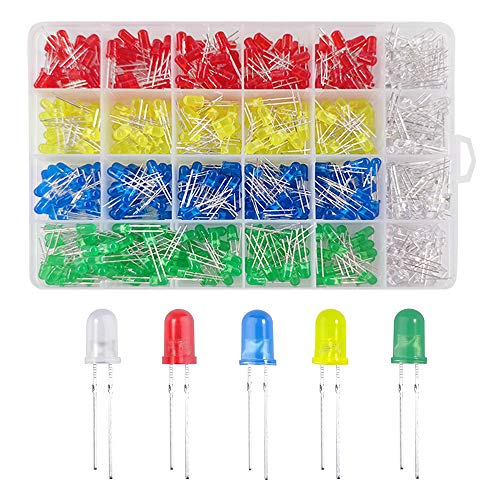 YIXISI 600PCS 5MM LED Leuchtdiode, LED Dioden Set, Rundkopf LED, 5 Farben (120PCS Jede Farbe), Weiß Rot Gelb Grün Blau von YIXISI