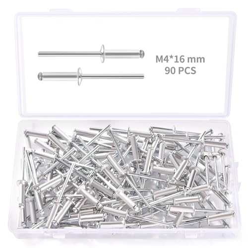 YIXISI 90 Stücke M4x16 mm Aluminium Blindnieten, Große Flansch Blindnieten, Dome Blind Nieten, für Metall Holz Aufbewahrungsbox Möbel Kunststoff von YIXISI