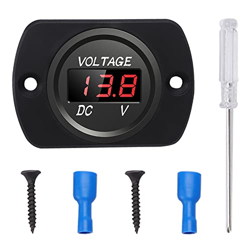 YIXISI DC 12V 24V Wasserdichtes Auto Voltmeter mit LED Digital Anzeige und Montageplatte, Rundes Spannungsmessgerät mit Klemmen, Mini LED Spannungsprüfer für Boot Fahrzeug Motorrad LKW ATV UTV, Rot von YIXISI