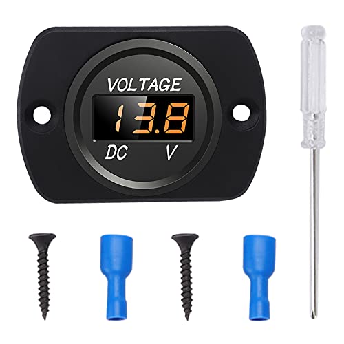 YIXISI DC 12V 24V Wasserdichtes Auto Voltmeter mit LED Digital Anzeige und Montageplatte, Rundes Spannungsmessgerät mit Klemmen, Mini LED Spannungsprüfer für Boot Fahrzeug Motorrad LKW ATV UTV, Orange von YIXISI