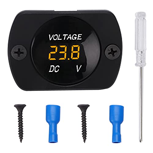 YIXISI Wasserdichtes Auto Voltmeter mit LED Digital Anzeige und Montageplatte, DC 12V 24V Rundes Spannungsmessgerät mit Klemmen, Mini LED Spannungsprüfer für Boot Fahrzeug Motorrad LKW ATV UTV, Orange von YIXISI