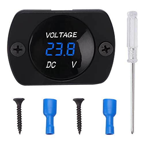 YIXISI Wasserdichtes Auto Voltmeter mit LED Digital Anzeige und Montageplatte, DC 12V 24V Rundes Spannungsmessgerät mit Klemmen, Mini LED Spannungsprüfer für Boot Fahrzeug Motorrad LKW ATV UTV, Blau von YIXISI