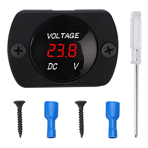 YIXISI Wasserdichtes Auto Voltmeter mit LED Digital Anzeige und Montageplatte, DC 12V 24V Rundes Spannungsmessgerät mit Klemmen, Mini LED Spannungsprüfer für Boot Fahrzeug Motorrad LKW ATV UTV, Rot von YIXISI