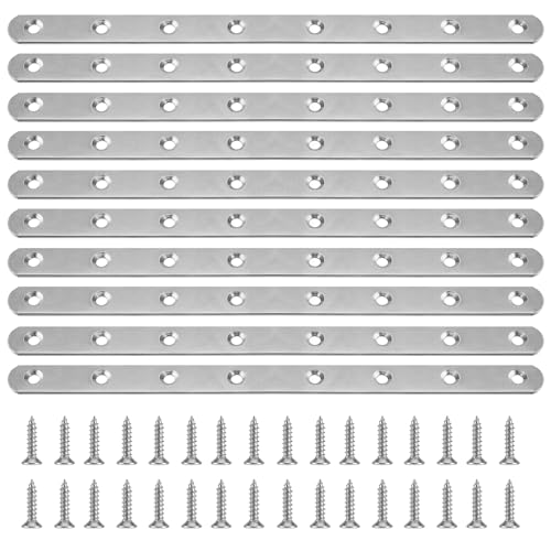 YIXNSW 10 Stück 244x19mm Flachverbinder Holzverbinder Flachverbinder Edelstahl Lochplatten Holzverbinder Halterung Metallverbinder mit 80 Schrauben für Stühle, Tische, Schränke, 3 mm dick Silber von YIXNSW