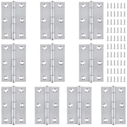 YIXNSW 10 Stück 75MM Edelstahl Scharnier Scharniere Edelstahl Aussen Türscharnier Edelstahl Scharniere Klappbar mit 60 Schrauben für Schränke Fenster Türen Silber von YIXNSW