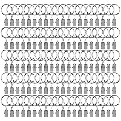 YIXNSW 100 Stück Gardinenklammern mit Haken Gardinenringe mit Clips Vorhang Clips mit Haken 25 mm Innendurchmesser für Gardinen und Gardinenstangen (Silber) von YIXNSW