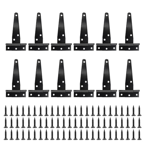 YIXNSW 12 Stück T Scharnier T Scharnier Schwarz 10x6,3cm mit 72 Stück Schwarzen Schrauben T Scharnier T Riemen Scharnier für Tore Schuppentüren Fenster Schrank Scheunentore von YIXNSW