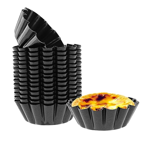 YIXNSW 16 Stück Ei Torte Form Eierkuchenform Mini Tarteform Torteletts für die Zubereitung von Mini Kuchen, Muffins, Torten und Quiches Schwarz von YIXNSW