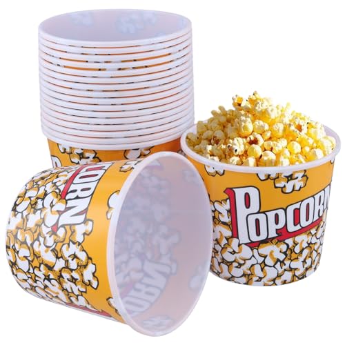 YIXNSW 18 Stück 1.25 Liter Popcorn Eimer, Kunststoff Popcornbehälter, 12 x 14 cm, Wiederverwendbar Popcornschüssel für Heimkino Partys Filmabend von YIXNSW
