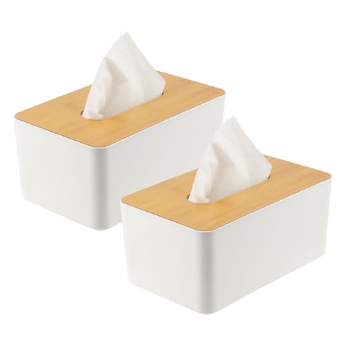 YIXNSW 2 Stück Kosmetiktücher Box, 21x13x9.8cm aus Holz Rechteckige Tissue Box, Taschentuchbox Holz Weiß, Taschentücher Box Geeignet für Büro, Wohnzimmer, Auto, Esszimmer, Badezimmer von YIXNSW