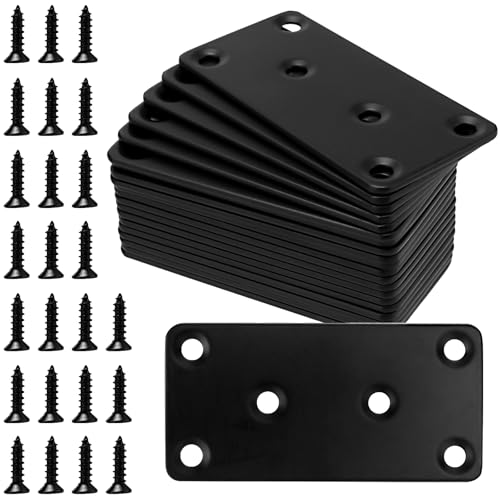 YIXNSW 20 Stück Edelstahl Flachverbinder, 80 x 41 x 2 mm Schwarz Metall Lochplatte mit 6 Löcher, Stabil Holzverbinder für Stühle, Tische, Schränke, Zaunpfosten von YIXNSW