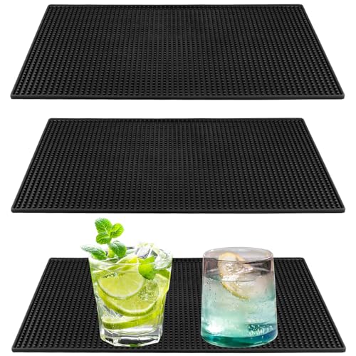 YIXNSW 3 Stück 30x45 cm Bar Service Matte, Barmatte Gummi Rechteckige Abtropfmatte Silikon, Abtropfmatte Geschirr Rutschfester für Bar Club Restaurants, Schwarz von YIXNSW