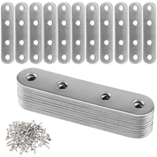 YIXNSW 30 Stück Metallverbinder Edelstahl 4 Löcher, 77x16mm Flachverbinder, Holzverbinder Mit 120 Schrauben für Tisch, Stuhl, Schränke - Silber von YIXNSW