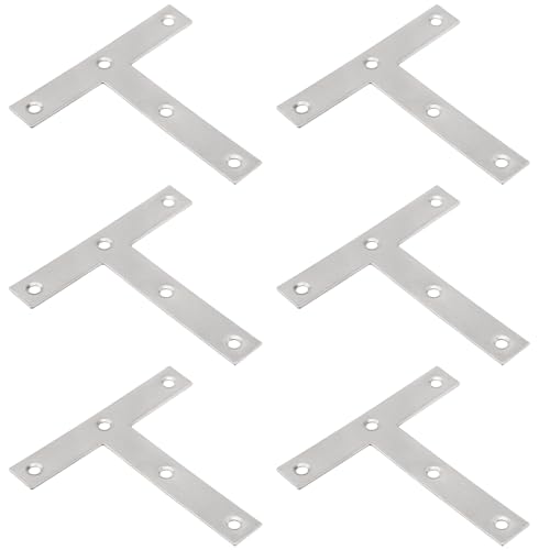 YIXNSW 6 Stück T-Förmige Winkel Klammern Ecke Klammer Reparatur Platte Flachverbinder Eckwinkel Winkelverbinder für Robuste Metallbügel, Feste Eckverbindungen, Reparaturplatten Silber von YIXNSW