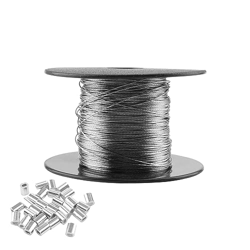 YIXNSW Picture Hanging Wire Bildaufhängungsdraht 100m x 0,5mm Edelstahldraht Edelstahl Drahtspule mit 30 Stück Aluminium zum Aufhängen von Bilderrahmen, Fotos, Wäscheleinen, Spiegeln von YIXNSW