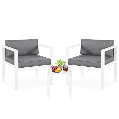 YIYAN 3-teiliges Outdoor-Terrassenmöbel-Set, modernes Rattan-Bistro-Set, Gesprächs-Rattanstühle für 2 Personen mit Kaffeetisch für Hof, Veranda, Poolbereich, Rasen (Weiß) von YIYAN