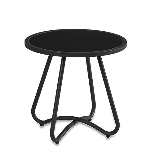 YIYAN Outdoor-Beistelltische, Kleiner Gartentisch, runder Terrassen-Beistelltisch aus Stahl, Akzent-Beistelltisch für Terrasse, Hof, Garten, Innen- und Außenbereich (Tischplatte aus gehärtetem Glas) von YIYAN