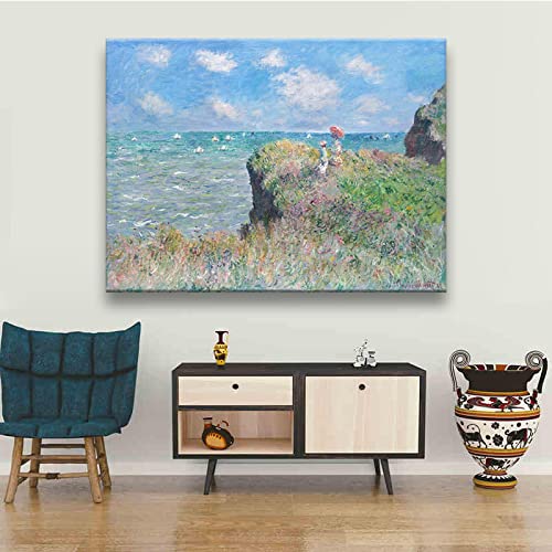 Claude Monet Leinwandbilder Klippenspaziergang in Pourville Impressionistische Poster und Drucke Wandkunst Bilder Wohnkultur 50 x 75 cm (20 x 30 Zoll) rahmenlos von YIYAOFBH