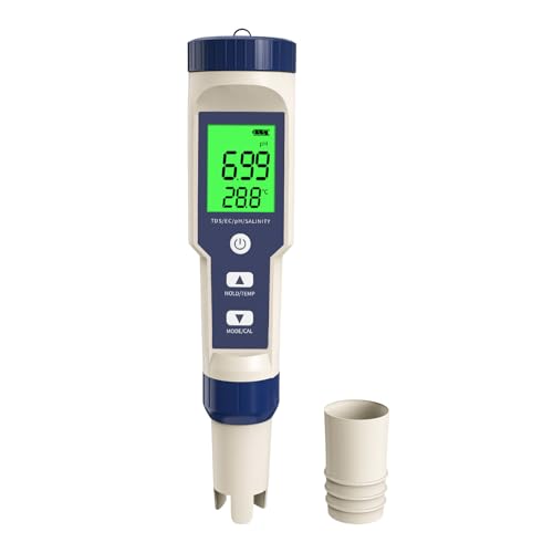 YIYEGO Digitales pH Messgerät Wasser, 5-in-1 TDS EC Salzgehalt Temperatur pH Tester mit ACT, IP67 Wasserdicht, für Wasser, Pflanzen, Trinkwasser, Aquarien, etc von YIYEGO
