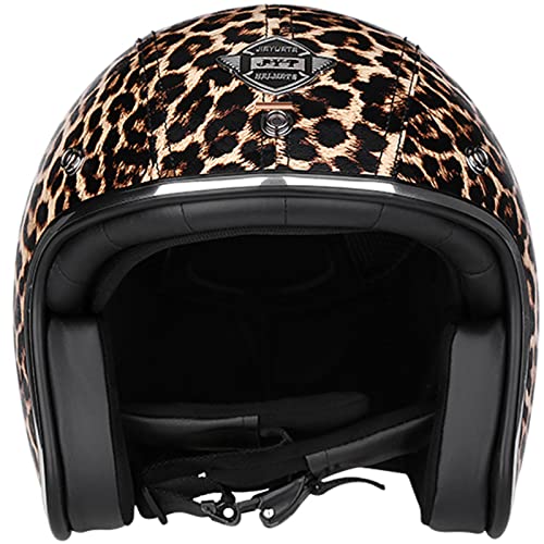 YIYHFKM Leopardenmuster Erwachsene Roller-Helm Moped-Helm Jethelm Roller Helm Jet Helm Mopedhelm Herren Und Damen ECE-Zertifizierter Halbschalenhelm (Größe: 55–62 cm) von YIYHFKM
