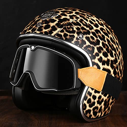 YIYHFKM Leopardenmuster Erwachsene Roller-Helm Moped-Helm Jethelm Roller Helm Jet Helm Mopedhelm Herren Und Damen ECE-Zertifizierter Halbschalenhelm (Größe: 55–62 cm) von YIYHFKM